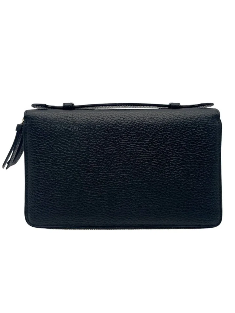 Gucci Wallet Swing Travel Case Bifold Double Zipper Zip Around Leather Black